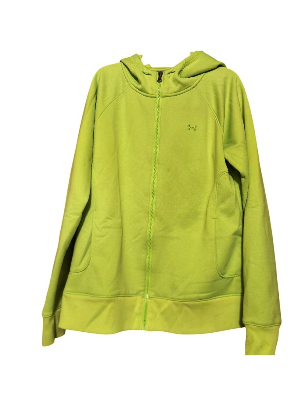 Green Hi-vise Full Zipper Under Armour Hoodie Size Large 100% polyester